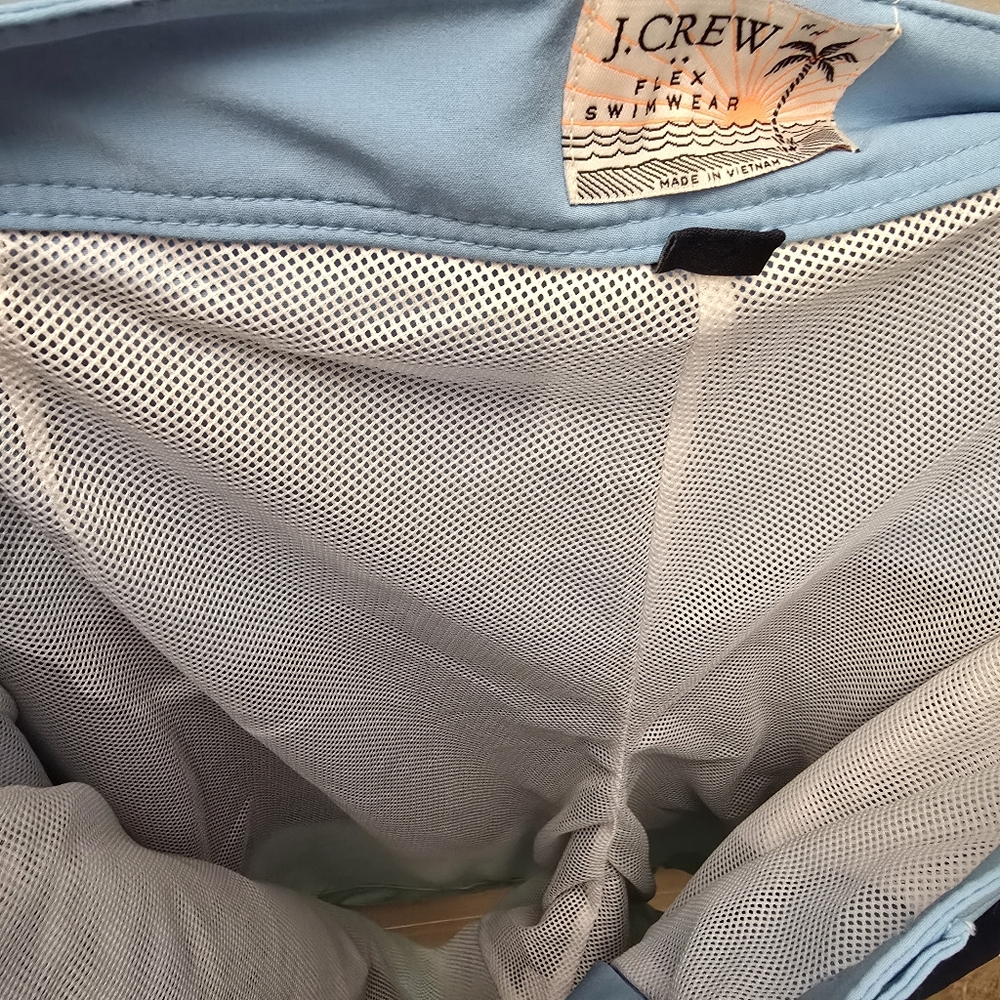 {33/M} J. Crew Flex Swimwear Colorblock Swim Trunks Boardshorts Blue Navy Green - Picture 8 of 8